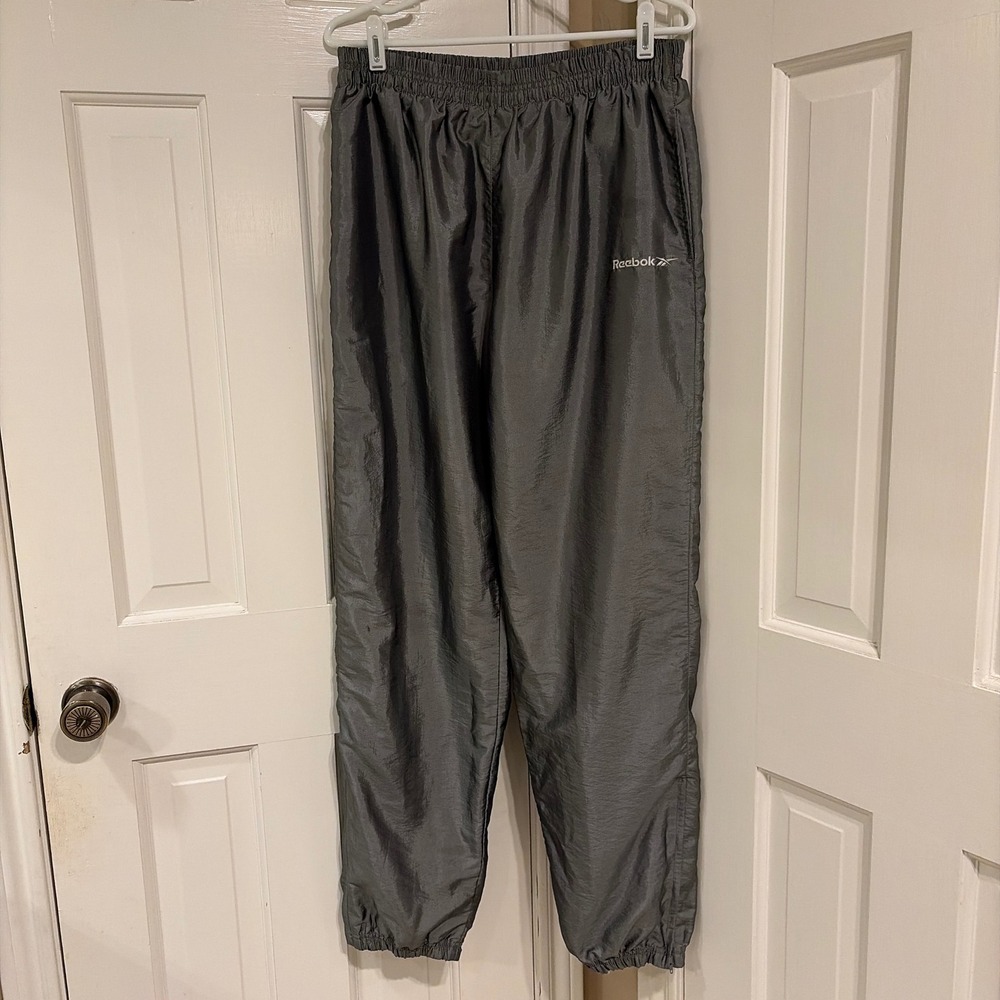Reebok Unisex Relaxed Fit Track Pants Gray XL Vintage Nylon Blend Windbreaker
